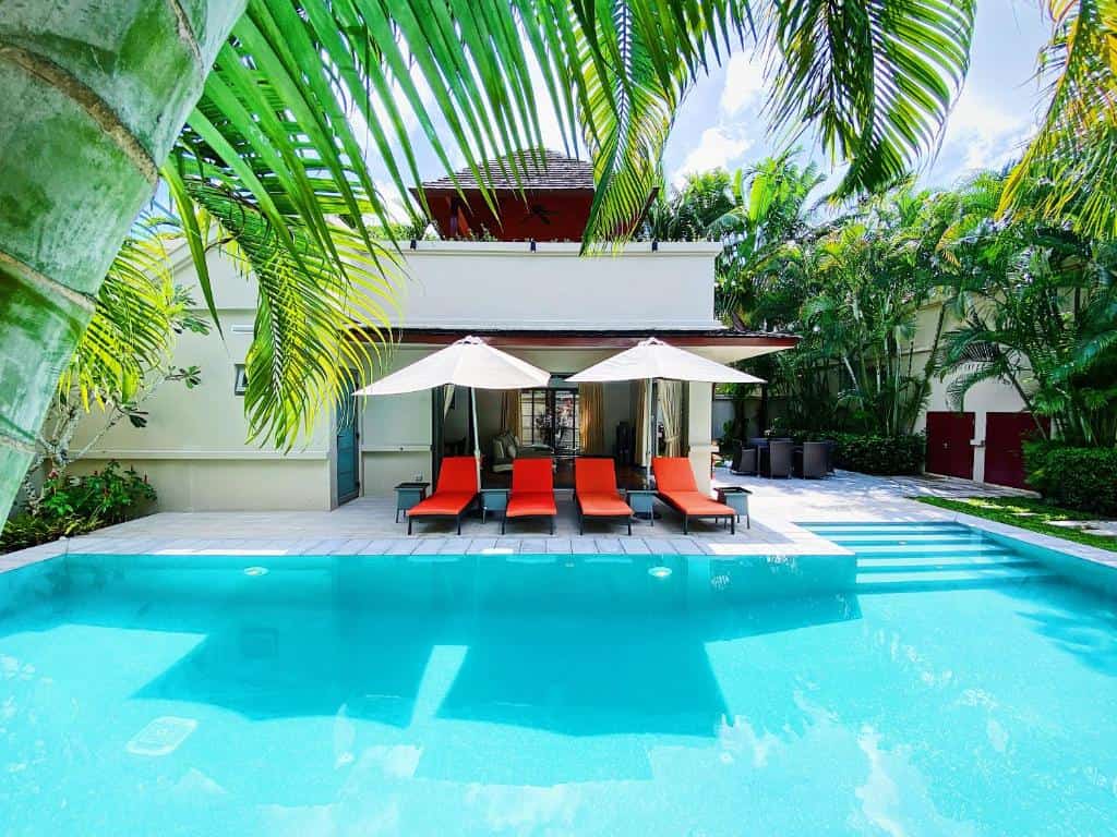 Private pool villa with lounge chair in Bangtao Beach