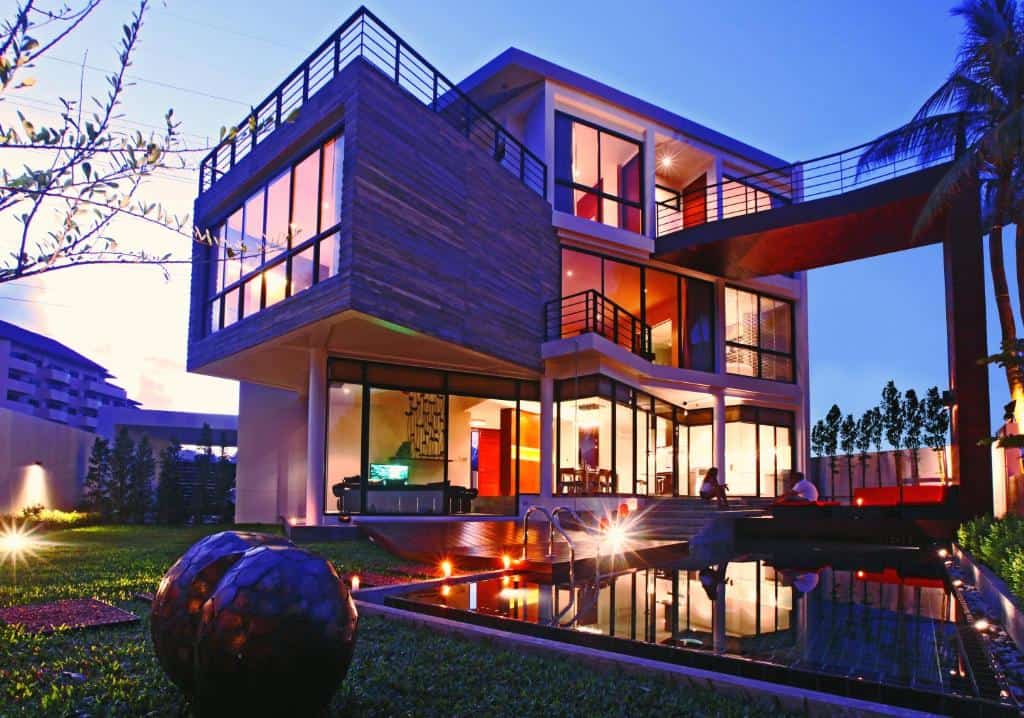 Exterior night view of a private pool at The Green Mile Villa in Kathu